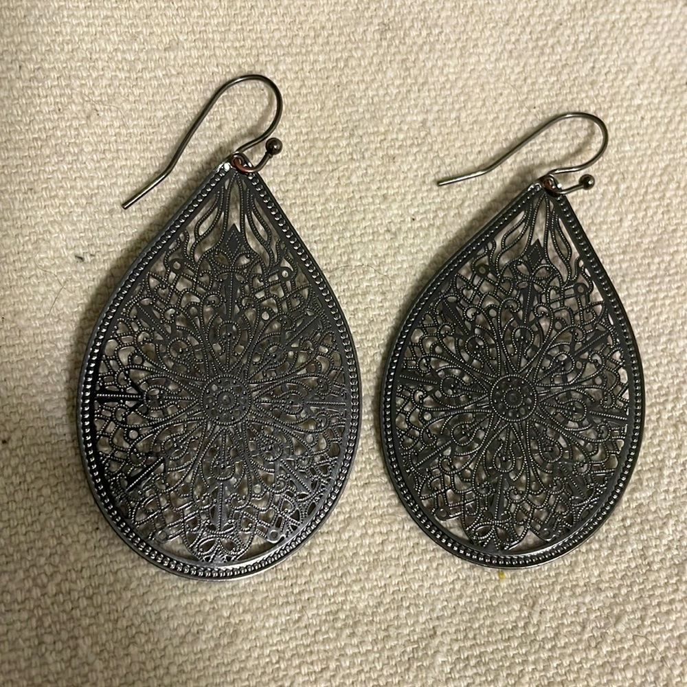 Matte Black Filigree Teardrop Earrings
